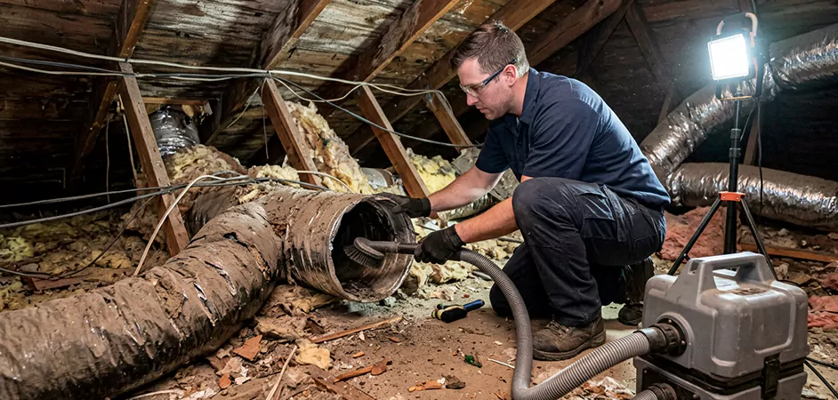 Storm-Damaged Attic Duct Cleaning in Conroe
