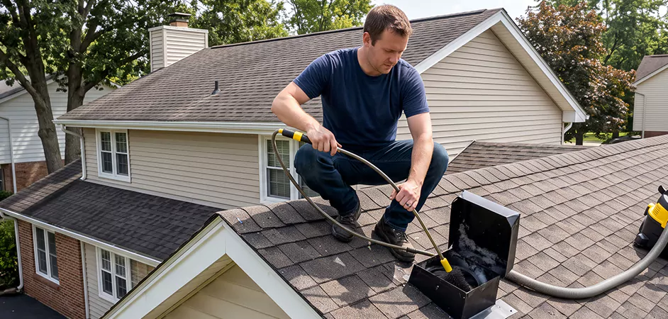 Multi-Story Roof Dryer Vent Cleaning in Conroe